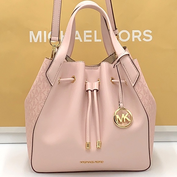MICHAEL KORS PHOEBE LARGE DRAWSTRING GRAB BAG DK POWDER BLUSH COLOR